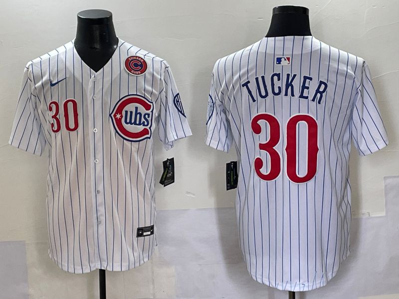 Men 2025 Chicago Cubs 30 Tucker White Stripe Fashion Nike MLB Jersey style 7033